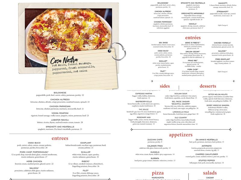 Anna Dolce Ristorante Menu
