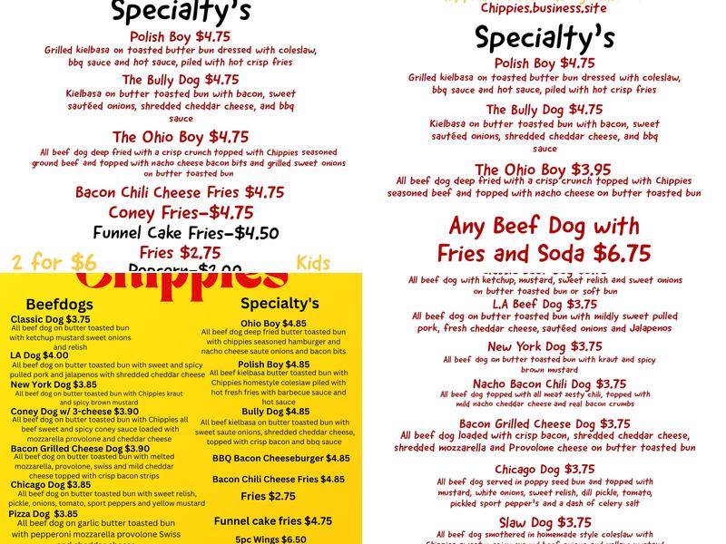 Chippies Menu