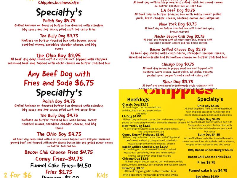 Chippies Menu