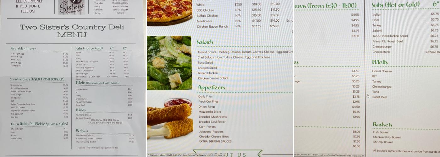 Two Sisters Country Deli Menu