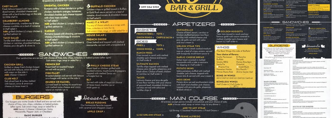 AJ's Bar and Grill Menu