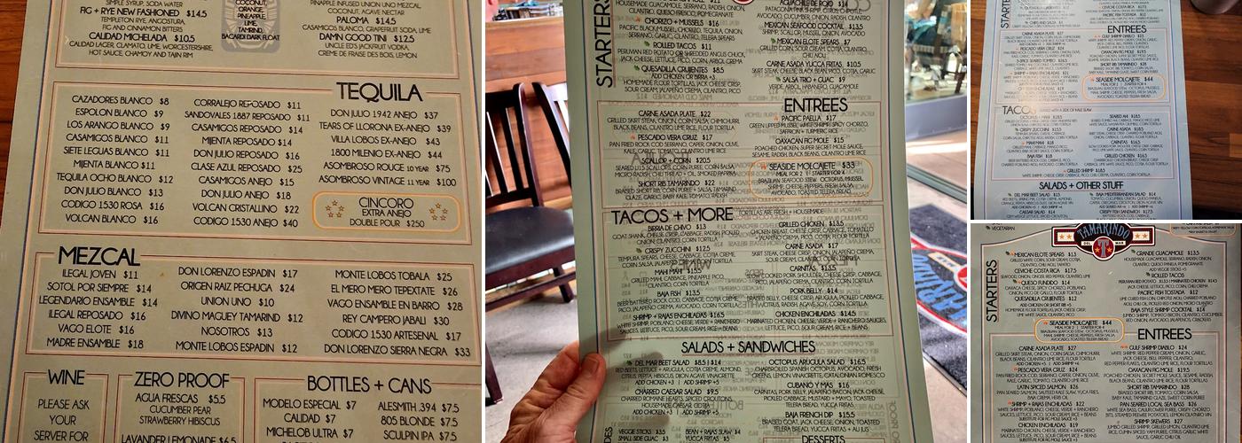 Tamarindo Del Mar Menu
