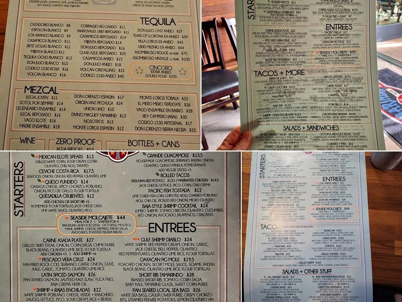Tamarindo Del Mar Menu