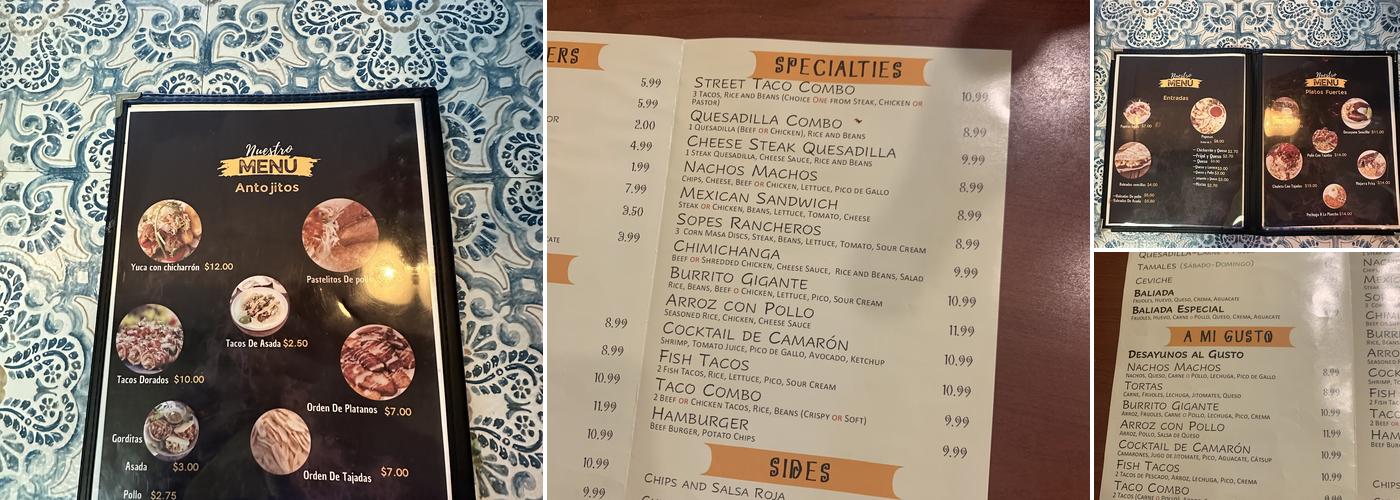 El Paraiso Familiar Restaurant Menu