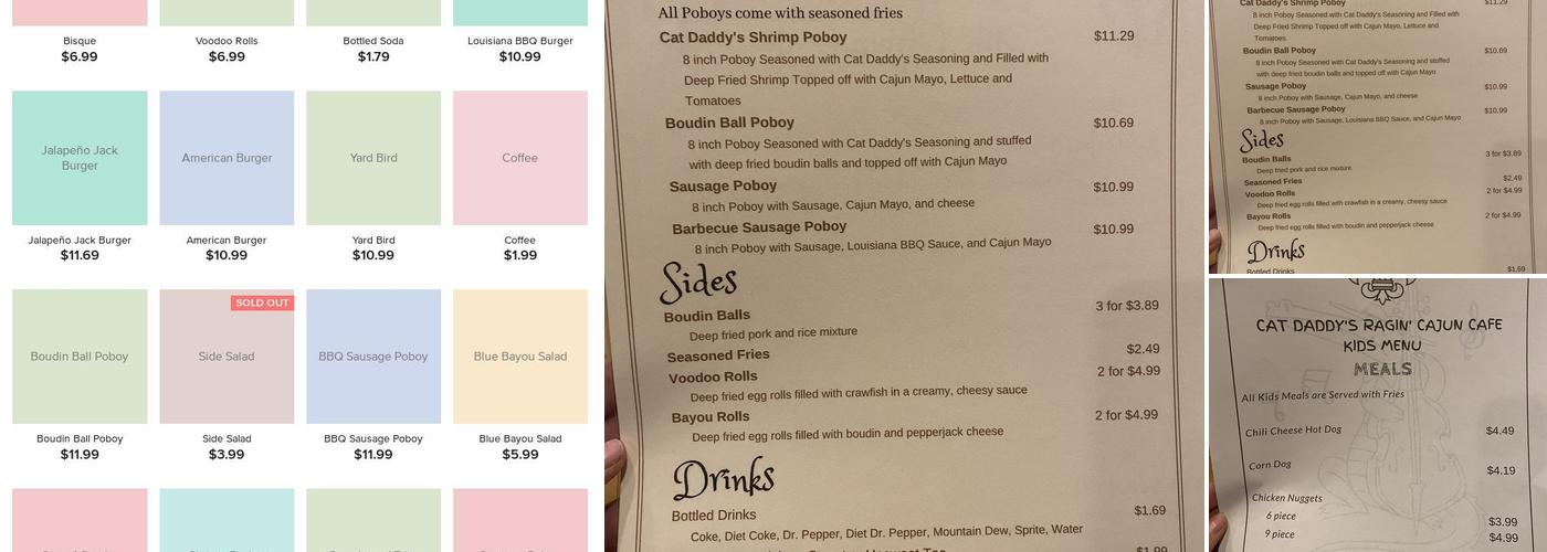 Cat Daddy's Ragin Cajun Cafe Menu