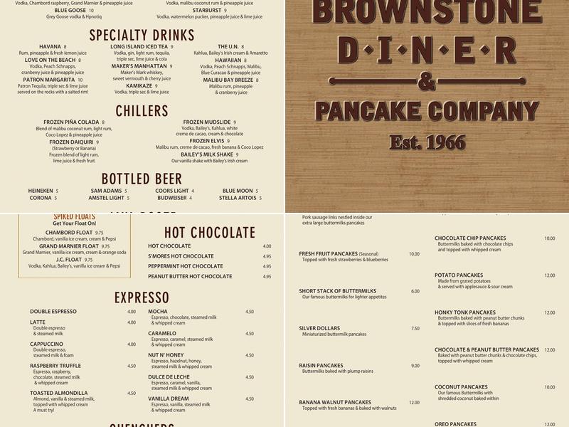 Brownstone Diner & Pancake Company Menu