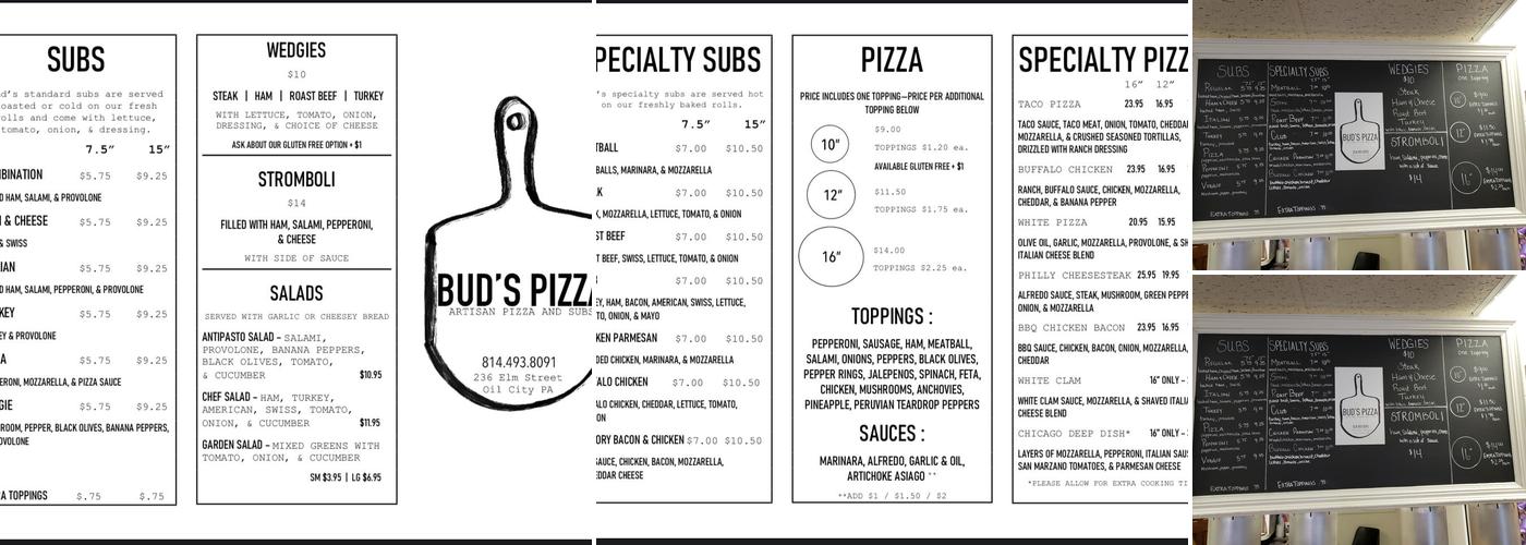 Bud's Pizza Menu
