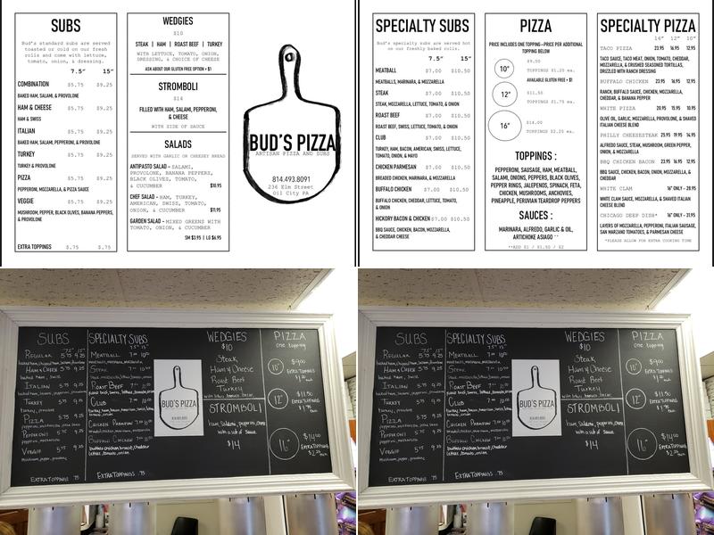 Bud's Pizza Menu