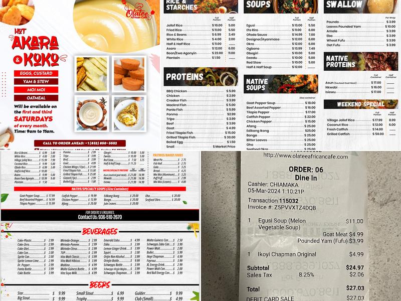 OlaTee African Cafe Menu