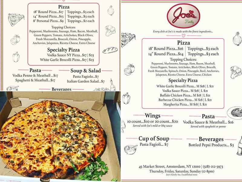 Joe's Family Inc. Menu