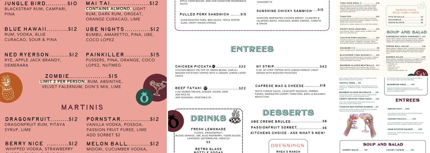 Cavort Libations & Bites Menu