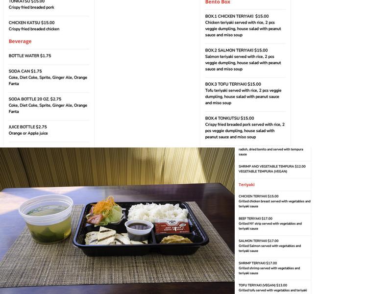 Sumo Teriyaki, Sushi sensei Menu