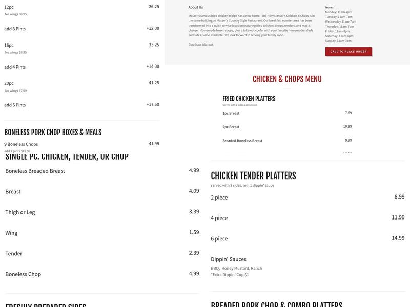 Masser's Chicken & Chops Menu