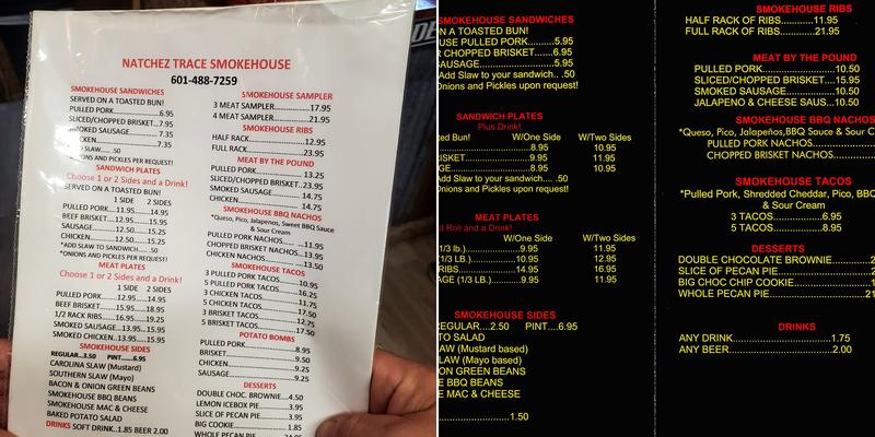 Natchez Trace Smokehouse Menu
