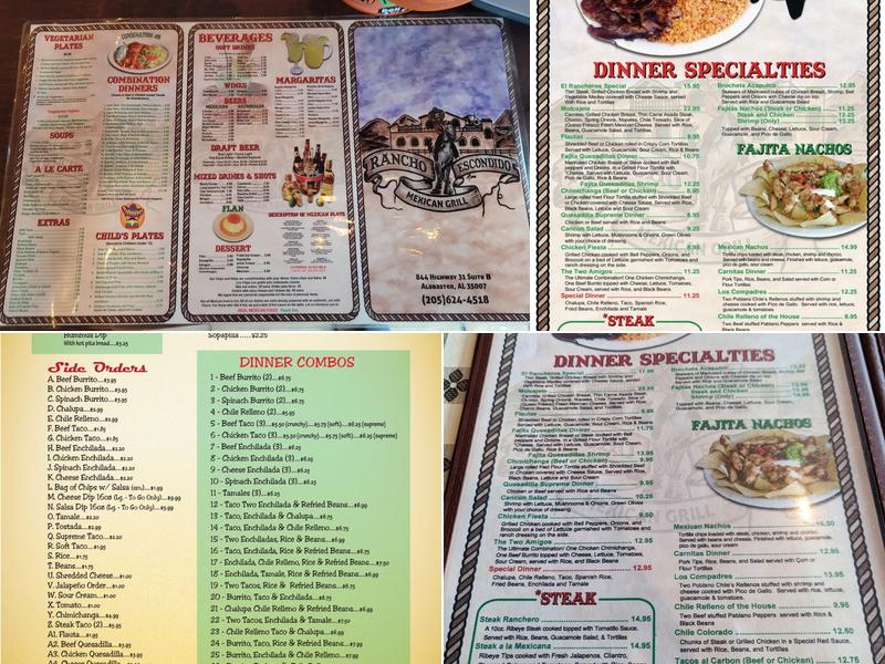 Rancho Escondido Mexican Grill Menu