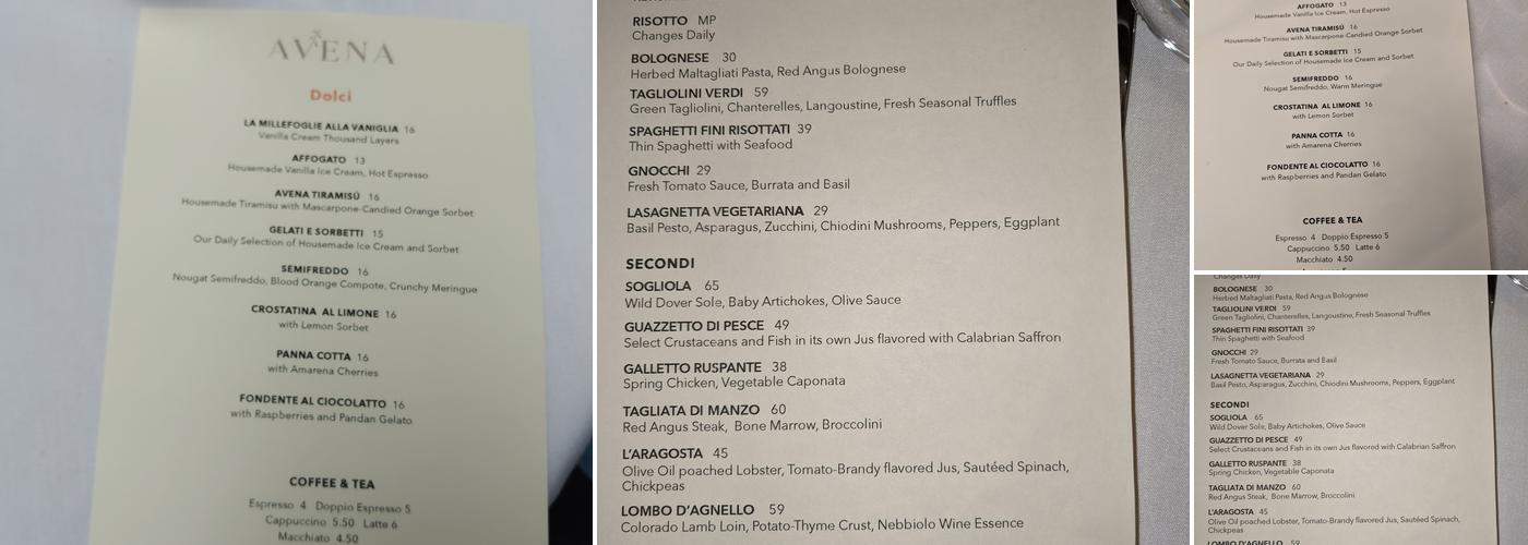Avena Menu