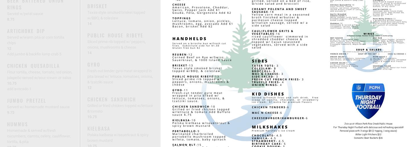 Pine Creek Public House- Allison Park Menu