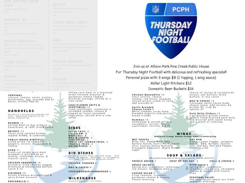 Pine Creek Public House- Allison Park Menu