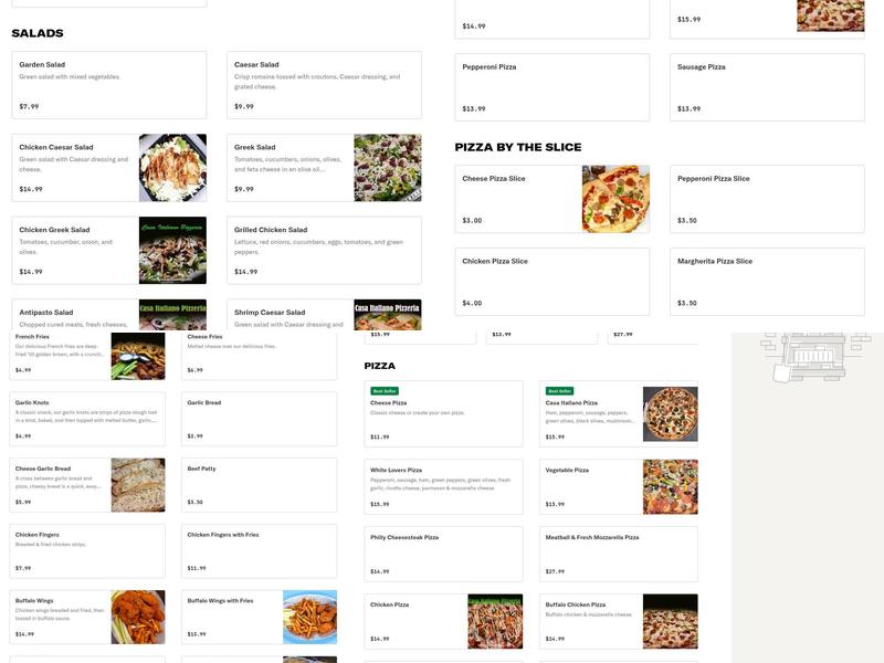 Casa Italiano, Pizzeria and Restaurante Menu