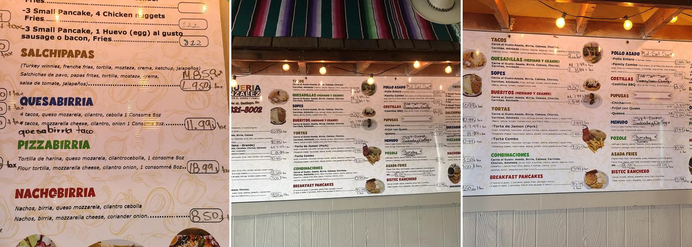 Taqueria Gonzalez Menu