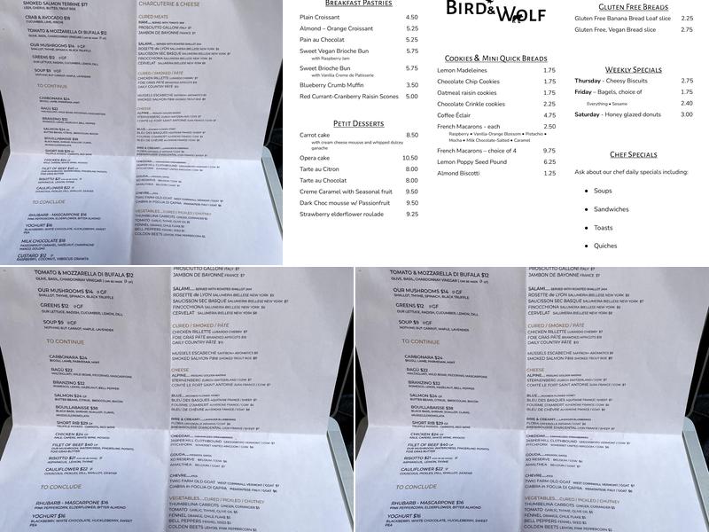 Bird & Wolf - Café + Bakehouse / Bar + Chop Menu