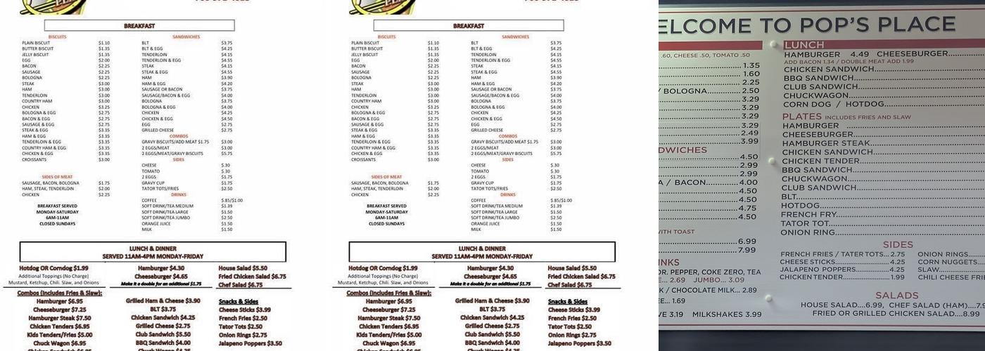 Pops Place Menu