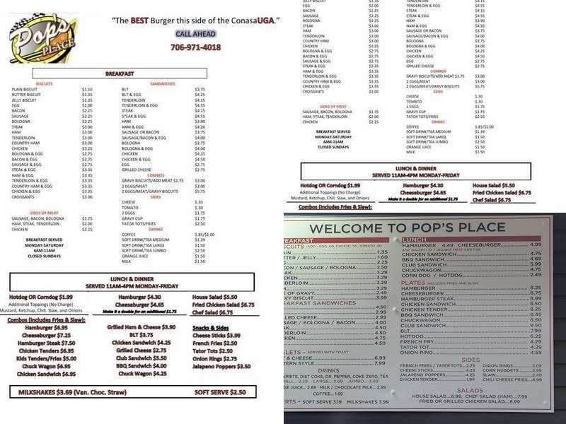 Pops Place Menu
