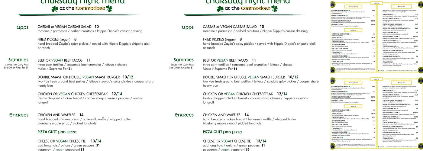 Commodore Restaurant Menu