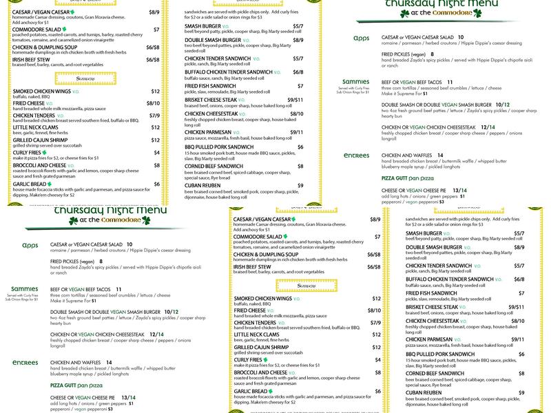Commodore Restaurant Menu