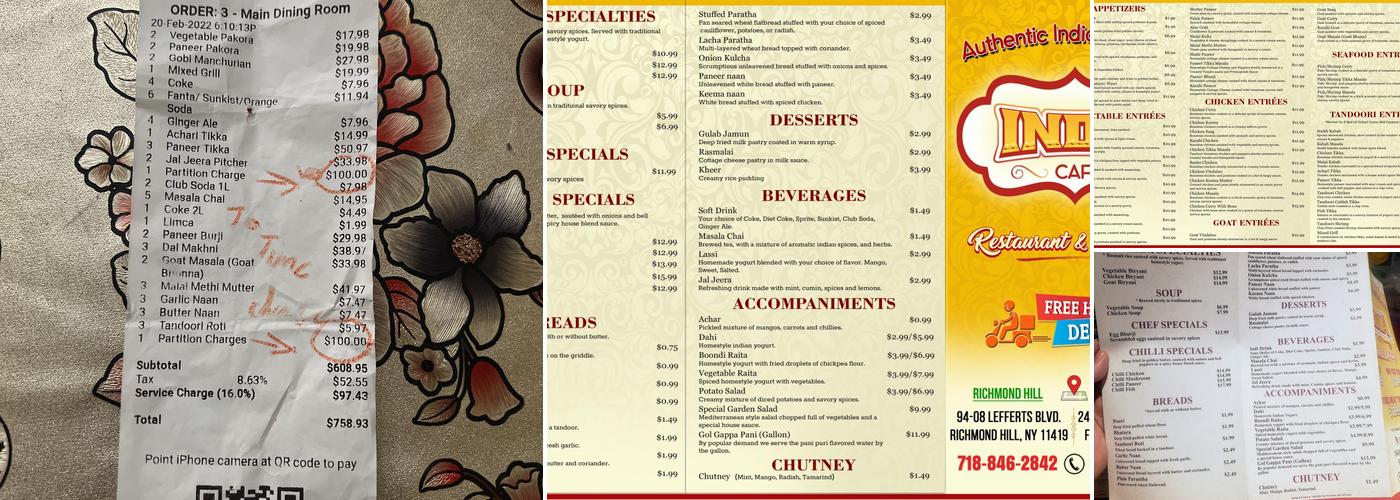 India Cafe Menu