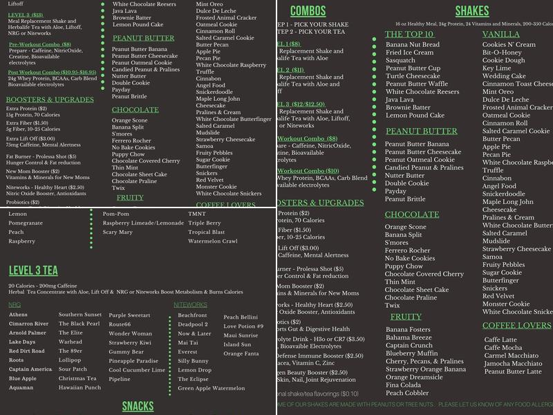 Rise Nutrition Menu