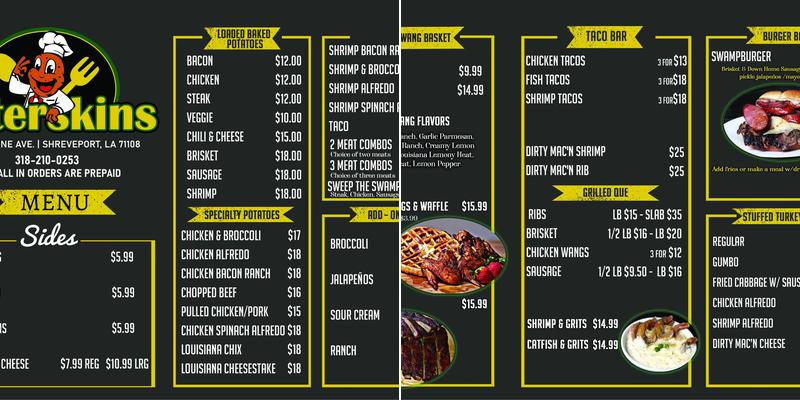 Taterskins Menu