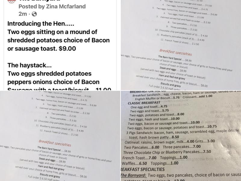 The Barnyard Menu