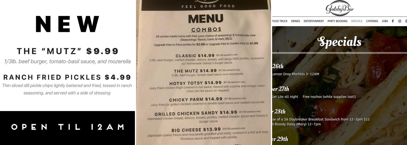 Gatsby's Kitchen Menu