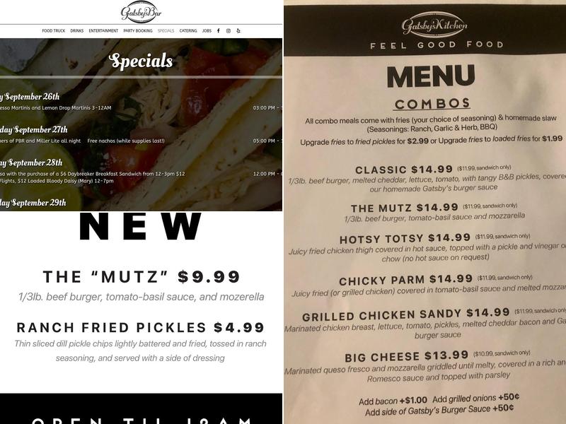 Gatsby's Kitchen Menu