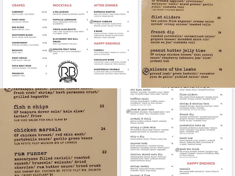 Red Brick Tap and Barrel Menu