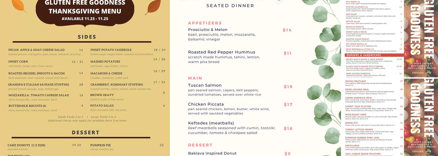 Gluten Free Goodness Menu