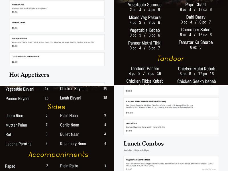 Mughlai Fine Indian Cuisine Frisco Menu