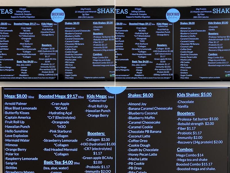 Brickyard Nutrition Menu