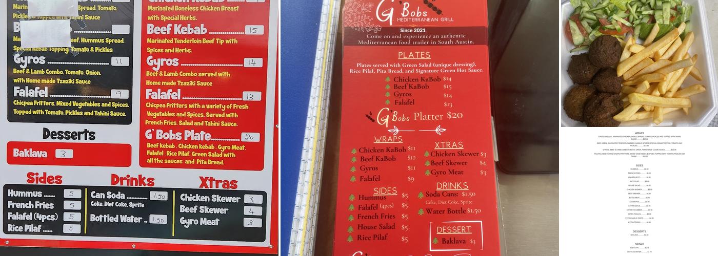 G BOBS Mediterranean Grill Menu