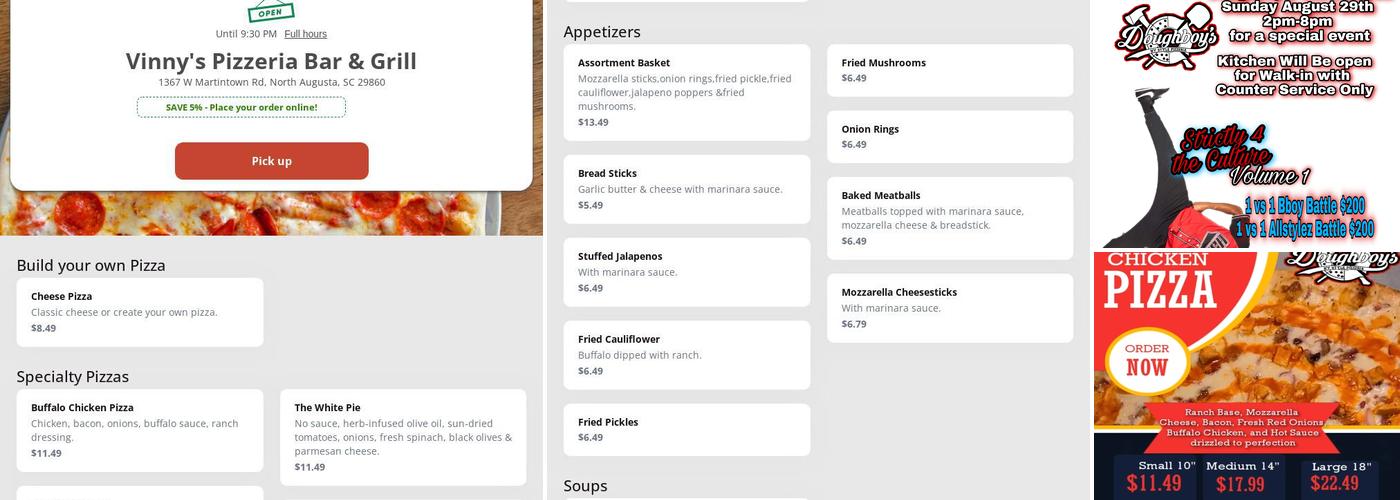 Vinny's Pizzeria Bar & Grill Menu