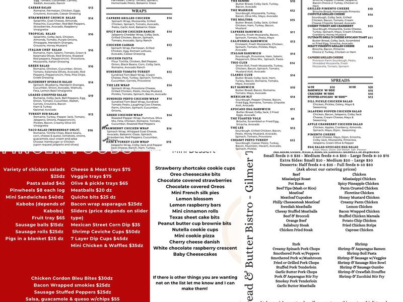 Bread and Butter Bistro Menu