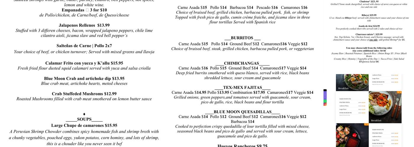 Blue Moon Lounge Menu