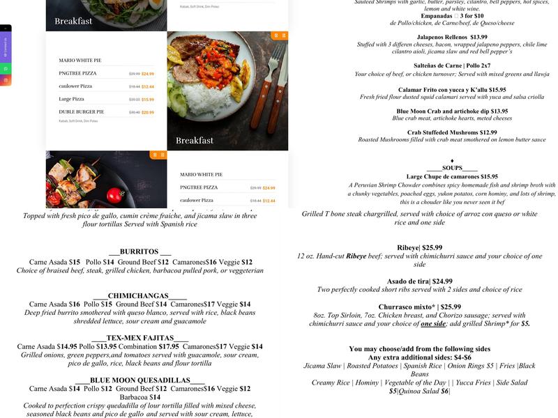 Blue Moon Lounge Menu