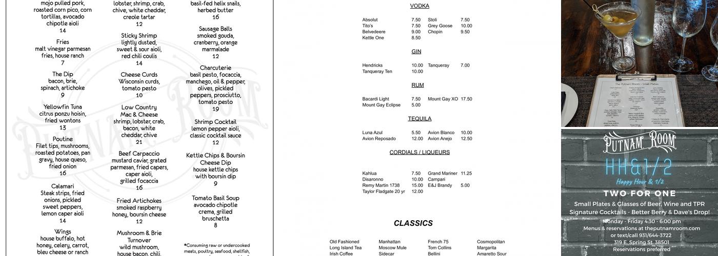 The Putnam Room Menu
