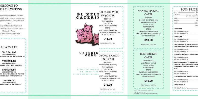 BL Kelly Catering Menu