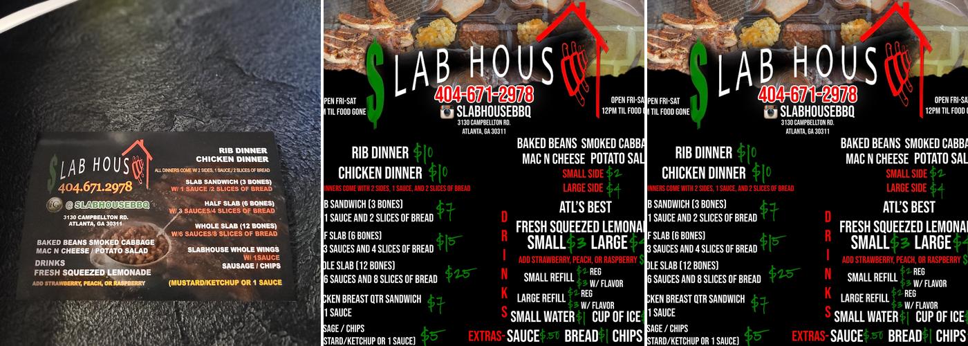 SlabhouseBBQ Menu