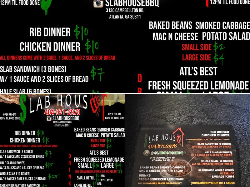 SlabhouseBBQ Menu