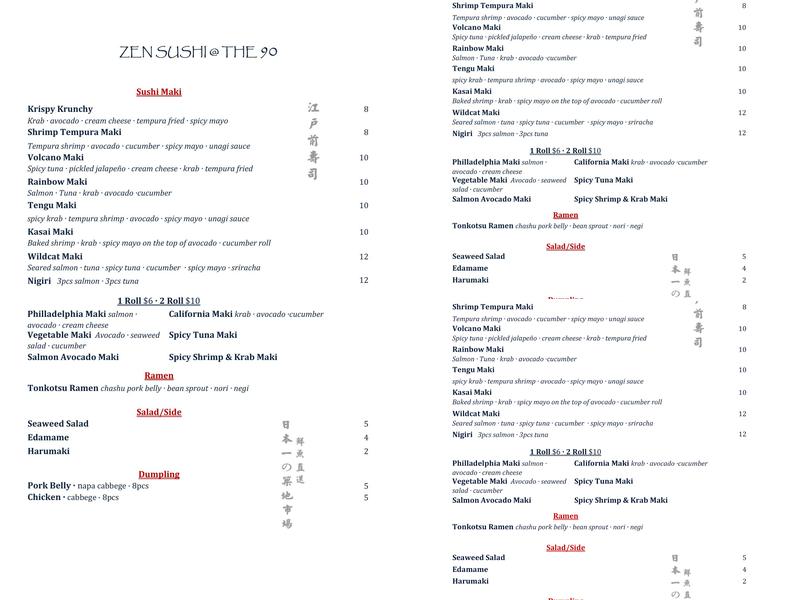 Zen Sushi @ The 90 Menu