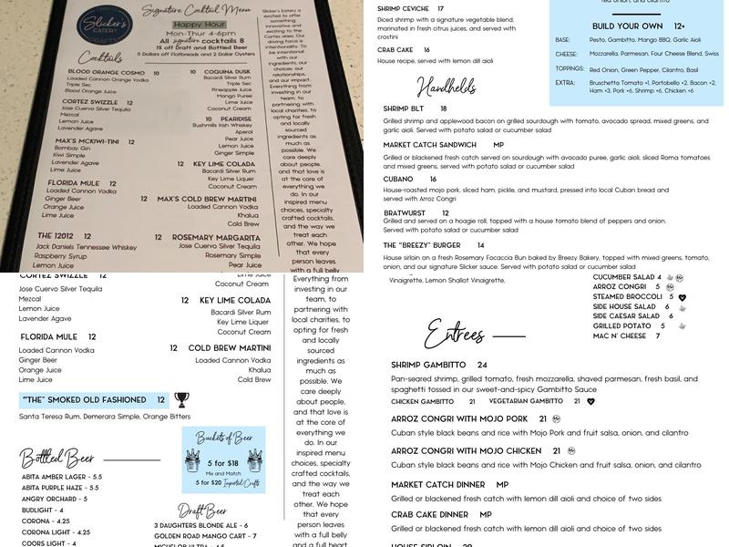 Slicker's Eatery Menu